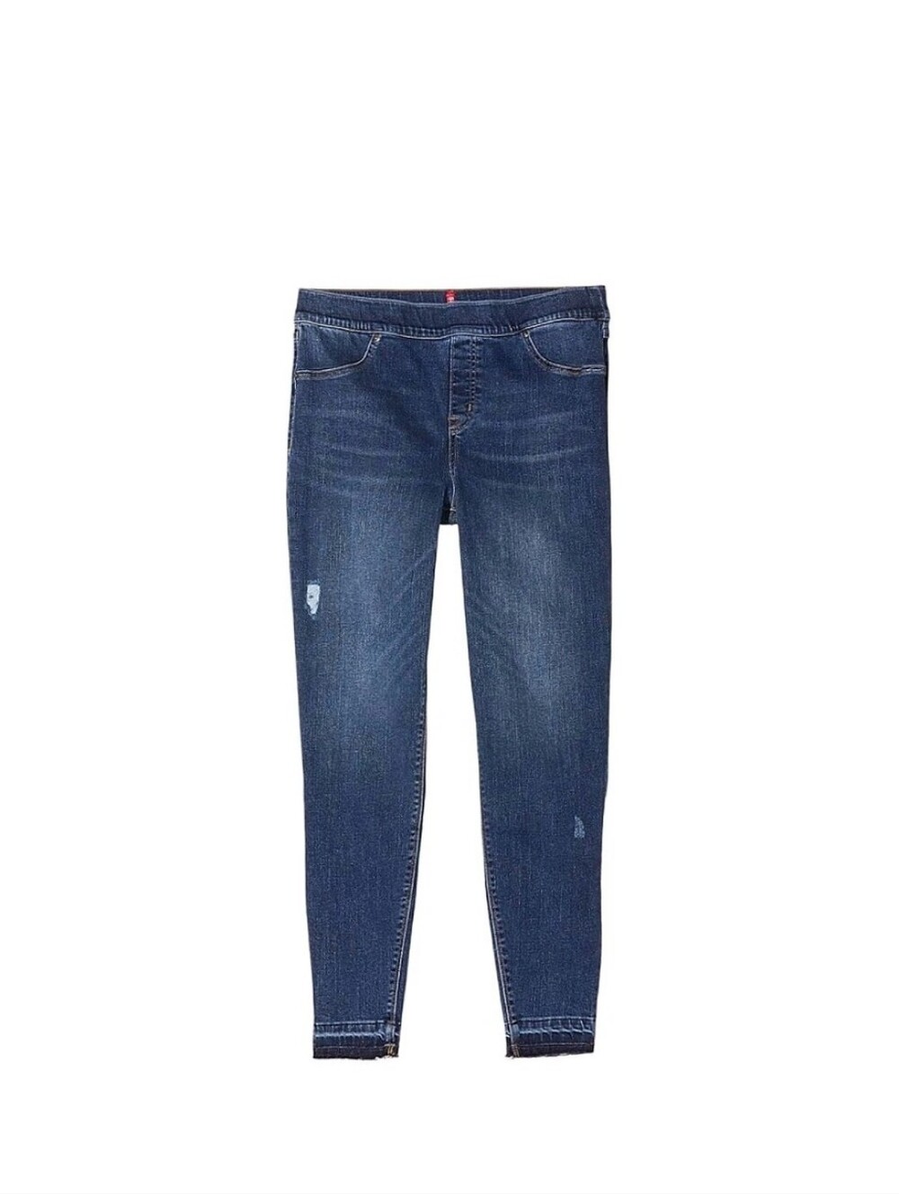Spanx Denim Distressed High Rise Raw Hem Dark Wash Skinny Jeans Leggings Size L